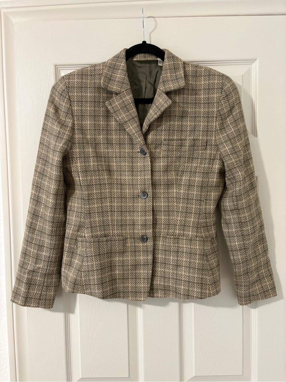 Vintage Anne Klein 100% Wool Blazer Brown Plaid Women’s Career Casual Size 6